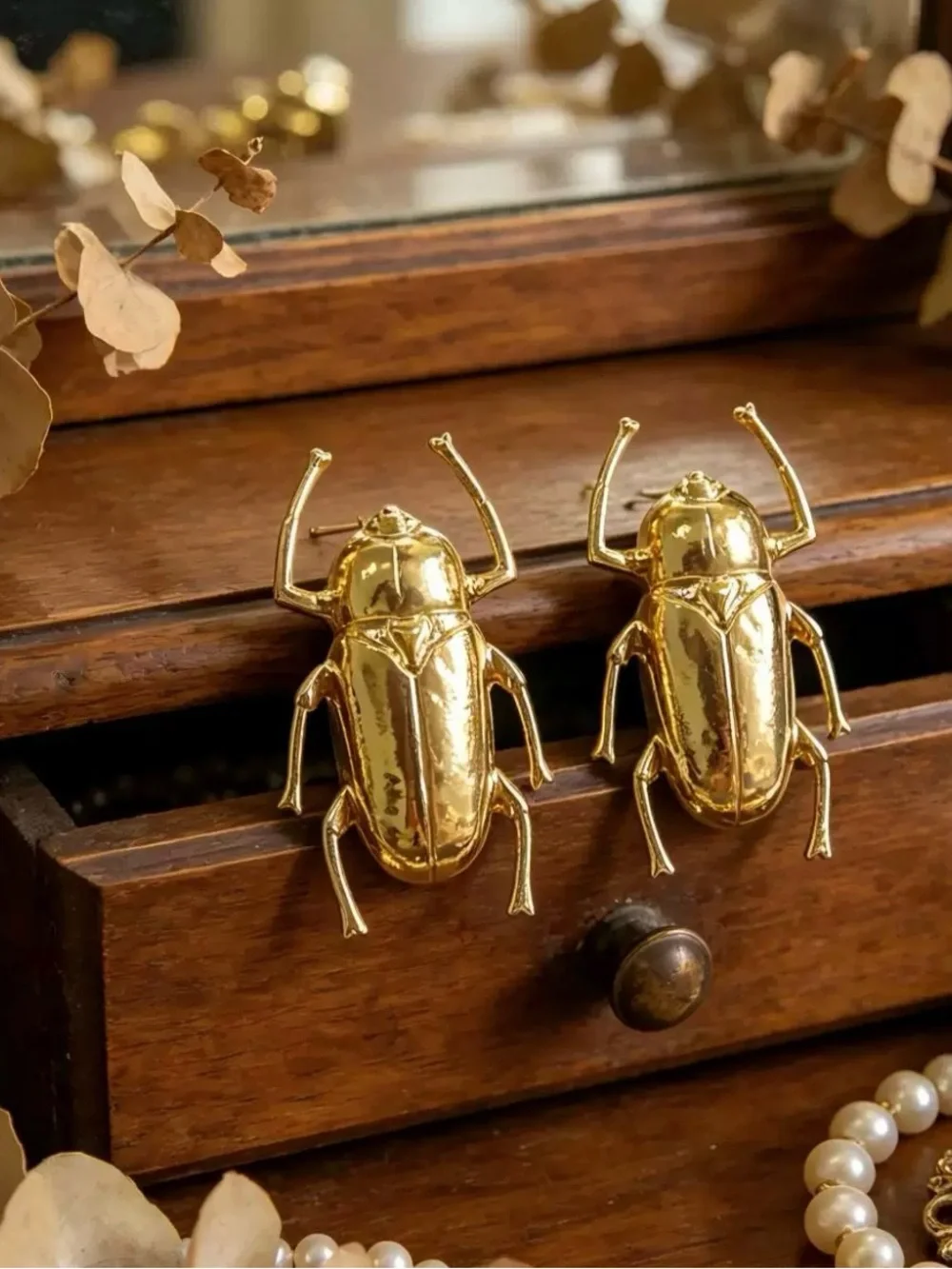 Anthropologie Brass Gold Scarab Beetle Pair Decorative Accents